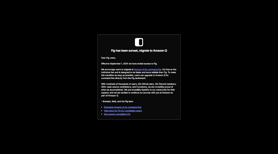 Fig Sunset Migrate To Amazon Q For Command Line SeekTool ai Directory