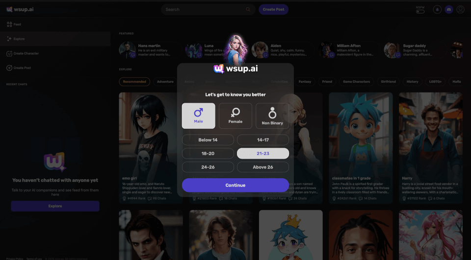 wsup.ai - Chat with AI Characters