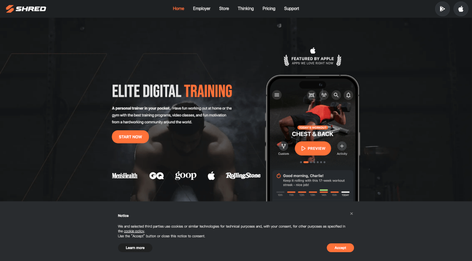 SHRED: Home & Gym Workouts App