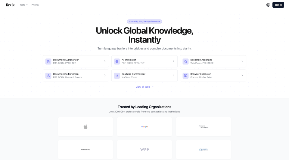 Linnk ai Mejor Resumidor AI Y Traductor De Documentos Directorio De 