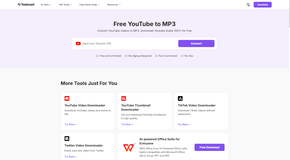 Toolsmart YouTube to MP3 Converter