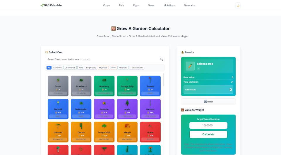 Grow A Garden Calculator
