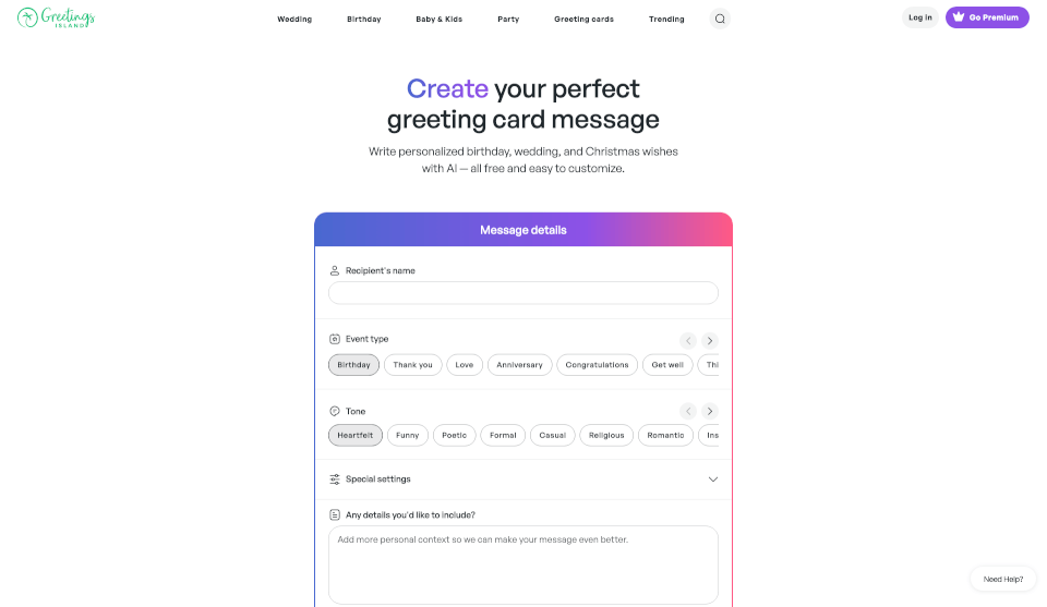 AI greeting card wishes generator