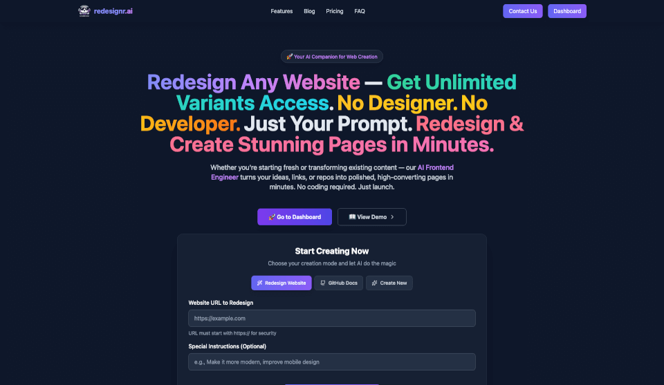 Redesignr Ai - landing page builder and website redesign