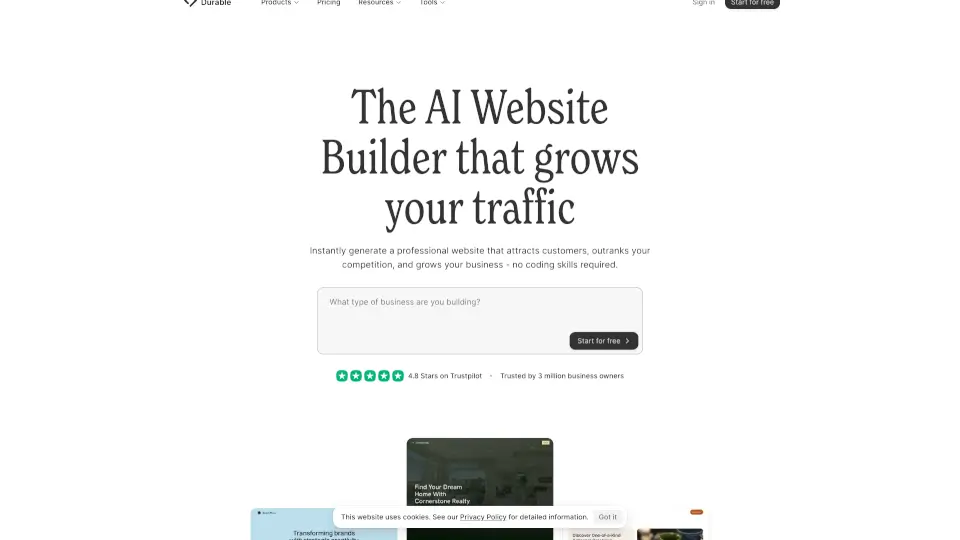 Durable AI Website Builder and Small Business Software
