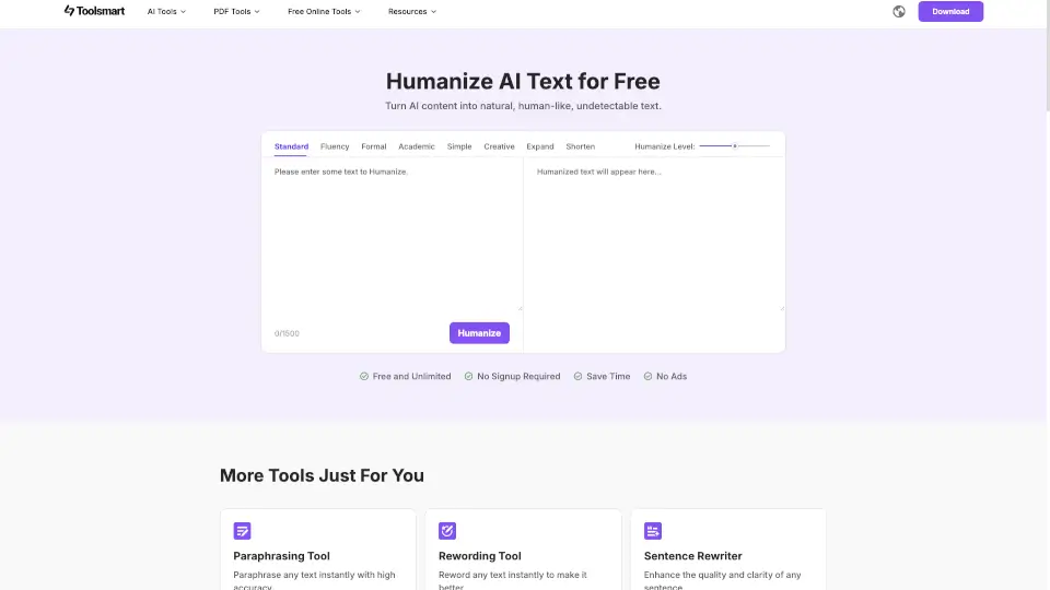 Toolsmart Free Humanize AI