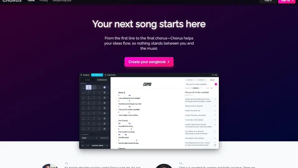 Chorus Songwriting App and Lyrics Assistant