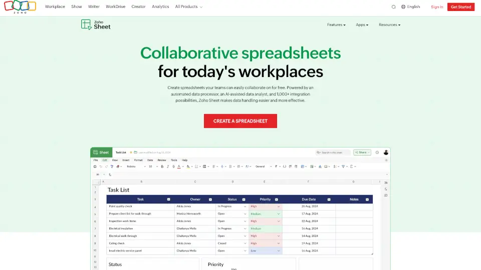 Zoho Sheet